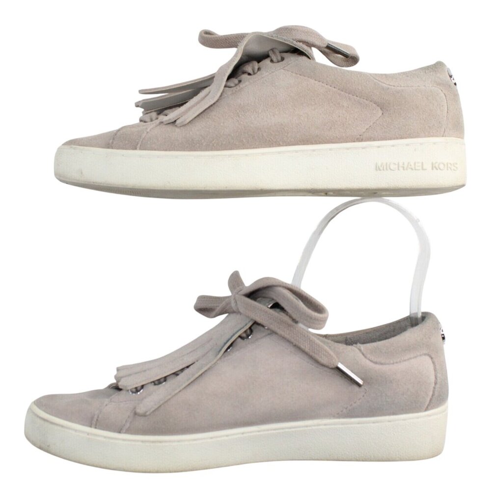 Michael Kors Keaton Kiltie Size 7.5M Beige Leather Suede Lace Up Sneakers Shoes - Picture 8 of 11